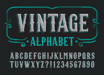 Vintage alphabet font. The set of uppercase letters and numbers. Perfect for eye-catching headlines, logos, posters, and designs needing a weathered, industrial feel.