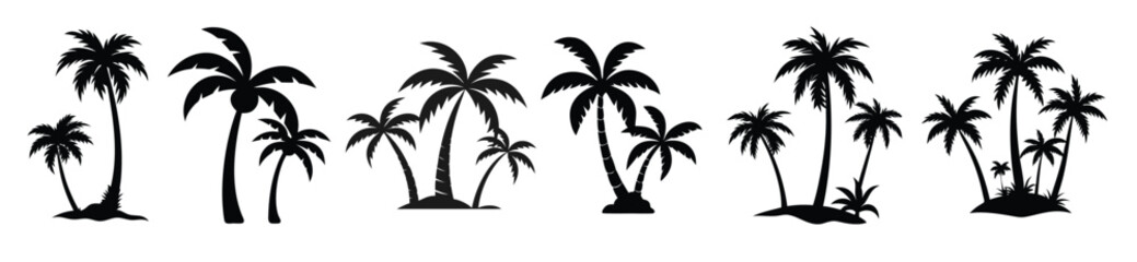 Coconut tree silhouette vector set for tropical beach design