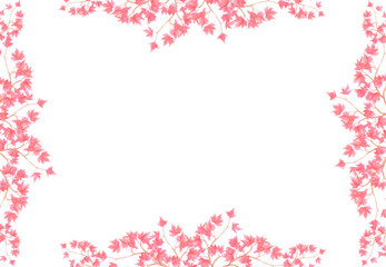 Hand drawn watercolor maple branch with red leaves frame border. Illustration of tree isolated on white background. Can be used for postcard, label, scrapbook and other printed products