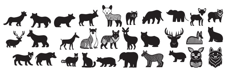 different kind of animals silhouette vector