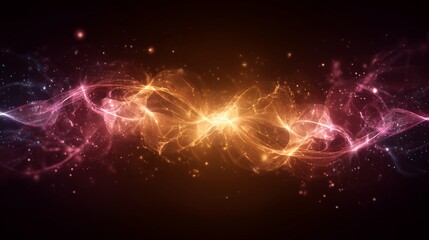 Fototapeta premium Energy Nexus: An abstract depiction of energy, swirling and radiating with vibrant hues, forming a central nexus of intense light, all against a dark backdrop.