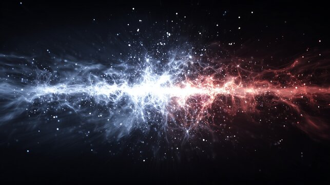 Celestial Rift: An abstract representation of a cosmic event, where two opposing forces of light and energy converge. This imagery suggests creation and chaos.