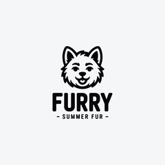 FURRY black and white cat logo, cute illustration vector mascot design for pet food, grooming, or animal clinic.
