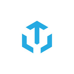 hexagonal arrows up load blue geometric lines logo vector