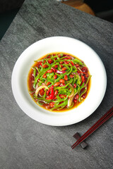 Tiger Skin Green Chili Peppers Chinese Hunan Style Dish with Chopsticks Asian Cuisine Food Photography