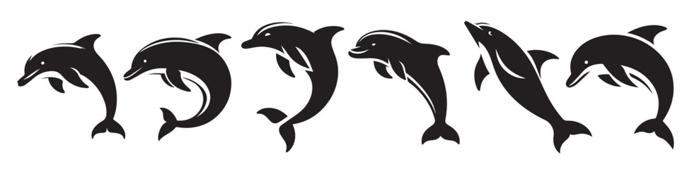dolphin black soild silhouette bundle isolated on white