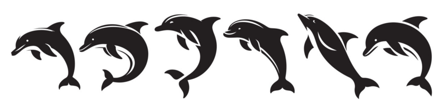 dolphin black soild silhouette bundle isolated on white