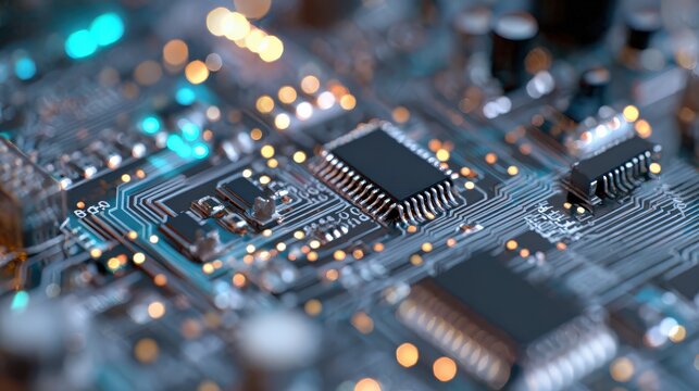 Circuit Board Macro: Intricate Detail of Modern Electronic Components