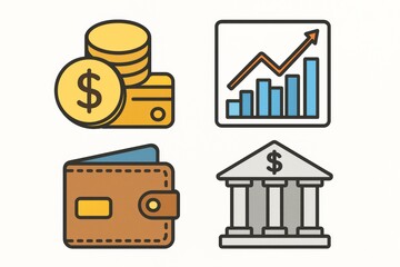 financial icons representing money, banking, and investment concepts