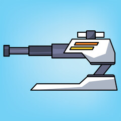 Stylized futuristic sci-fi cannon weapon with a long barrel and a white and grey body on a light blue background.