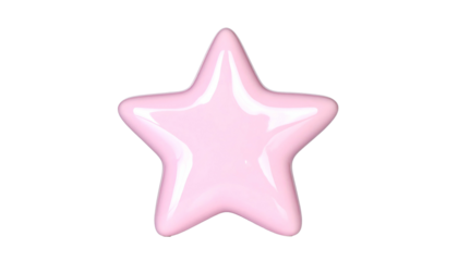 A glossy, pink five-pointed star floating against a stark black background