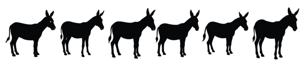  Donkey Silhouettes - Black Vector Animal Clipart Set
