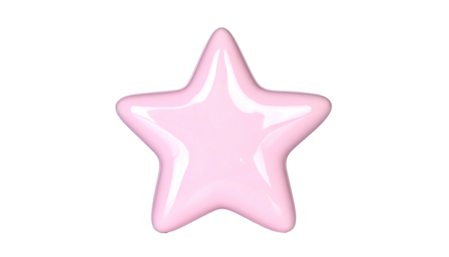 A glossy, pink five-pointed star floating against a stark black background