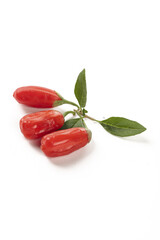 Red Goji Berries Wolfberry Ningxia Superfruit with Leaves on White Background
