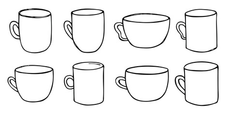 Cute cup of tea and coffee illustration. Simple mug clipart. Cozy home doodle set