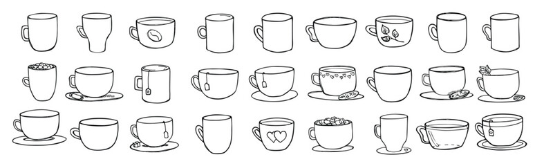 Cute cup of tea and coffee illustration. Simple mug clipart. Cozy home doodle set