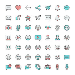 Collection of Social Media Icons and Communication Symbols on a White Background