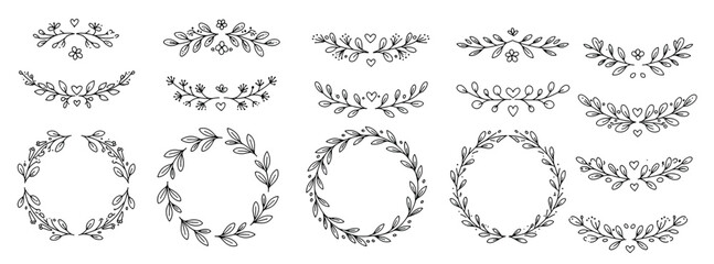 Obraz premium elegant handdrawn floral wreath and border collection