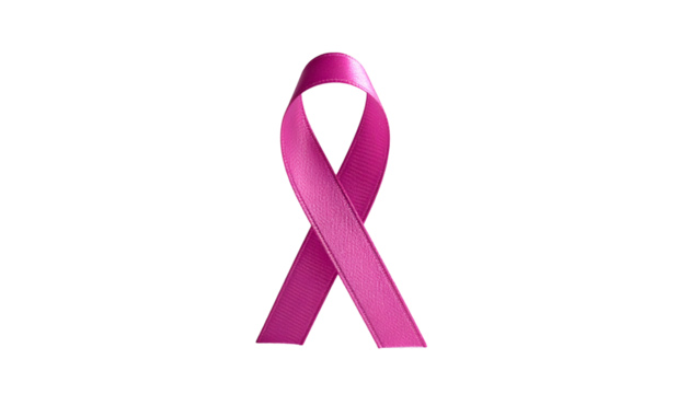A vibrant pink ribbon, a symbol of support, stands out against a stark black background - Powered by Adobe
