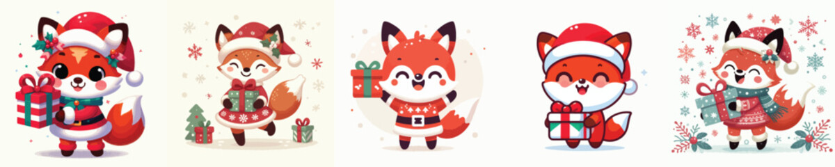 cute fox character vector wearing Christmas costume