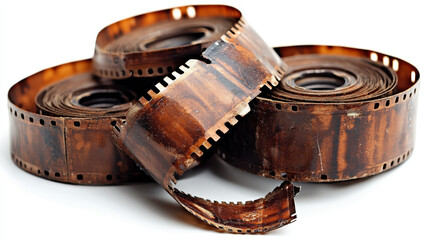 Vintage Film Rolls with Vivid Brown Texture Showcasing Nostalgia