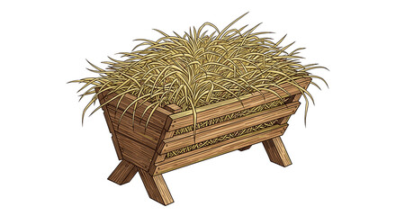 Wooden planter box filled with grass and natural materials  