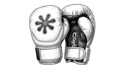 Boxing gloves in white and black design on a plain background  