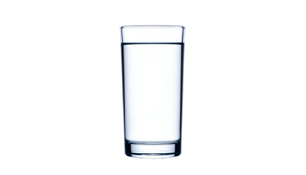 A tall, transparent glass filled with water, set against a stark black background
