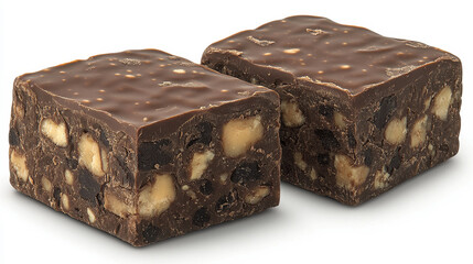 Delicious Chocolate Nut Candy Bar Pieces on White Background
