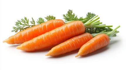 Fresh Orange Carrots with Green Tops on Clean White Background
