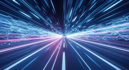 Digital Highway: An abstract representation of a digital highway, where data streams converge and flow, creating a dynamic visual narrative of speed and innovation.