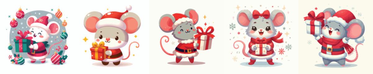 cute mouse character vector wearing Christmas costume