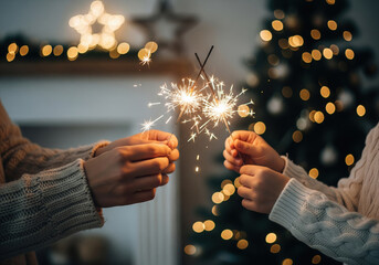 Holiday sparklers with cozy Christmas lights