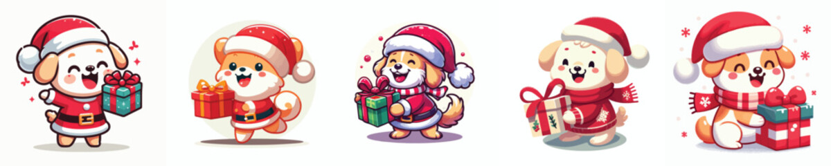 cute dog character vector wearing Christmas costume