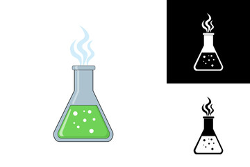 Vibrant Green Chemical Solution Bubbling and Emitting Steam in a Laboratory Flask, Symbolizing Scientific Experimentation and Discovery