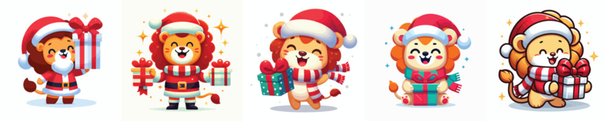 cute lion  character vector wearing Christmas costume