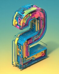 Colorful Abstract 3D Number Two in Vibrant Hues and Design Patterns