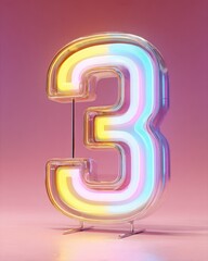 Colorful Neon Number Three with Vibrant Glowing Effect
