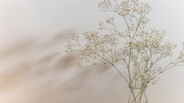 白い壁の前の白いカスミソウ