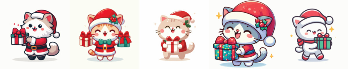 cute cat character vector wearing Christmas costume