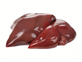 Obraz premium A large piece of fresh raw liver is displayed against a clean white background.