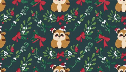 Cute Christmas Raccoon Pattern Festive Holiday Decorations.