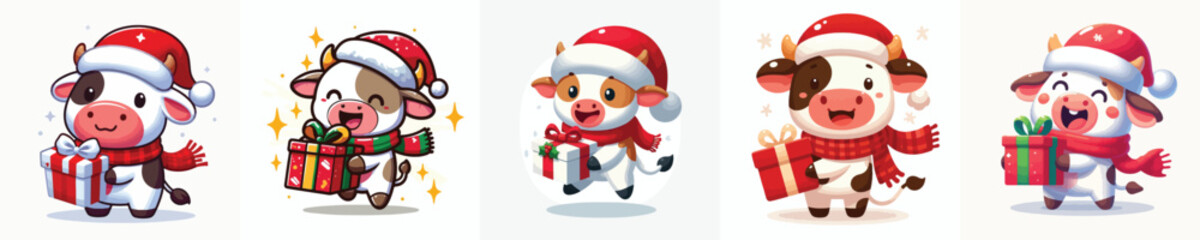 cute cow character vector wearing Christmas costume
