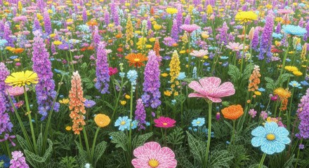 Floral Paradise: A vibrant tapestry of diverse wildflowers unfurls, bursting with color. The field offers a sensory feast, creating a vision of natural art.