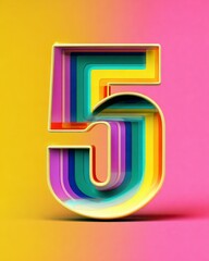 Colorful layered number five in vibrant background design