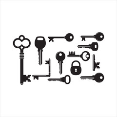 Antique Key Silhouettes Set – Medieval and Modern Vintage Key Shapes Vector Collection