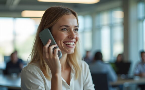 Confident Businesswoman Speaking on Phone in Modern Office. High quality