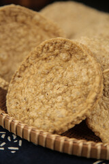 Crispy Dried Tofu Slices on Bamboo Mat - Traditional Asian Vegetarian Protein Food