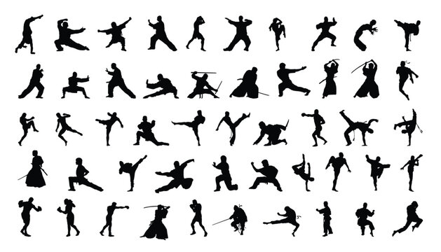 Set of Silhouettes of Martial Arts