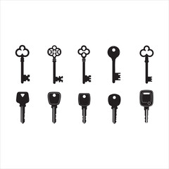 Antique Key Silhouettes Set – Medieval and Modern Vintage Key Shapes Vector Collection